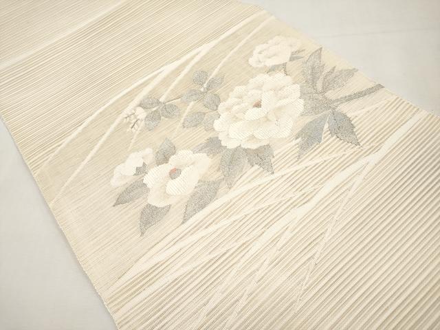 平和屋着物＊夏物　八寸名古屋帯　絽綴れ　枝花文　銀糸　正絹　逸品　CABL1362tx