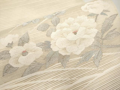 平和屋着物＊夏物　八寸名古屋帯　絽綴れ　枝花文　銀糸　正絹　逸品　CABL1362tx