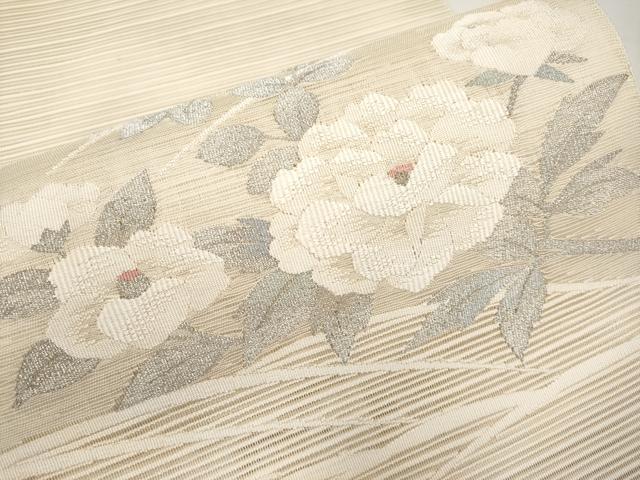 平和屋着物＊夏物　八寸名古屋帯　絽綴れ　枝花文　銀糸　正絹　逸品　CABL1362tx