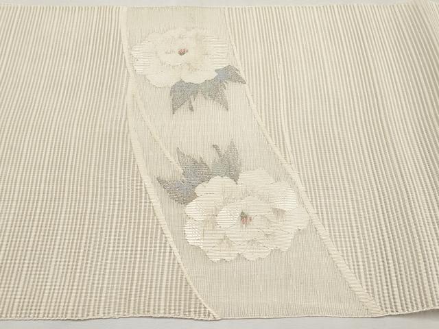 平和屋着物＊夏物　八寸名古屋帯　絽綴れ　枝花文　銀糸　正絹　逸品　CABL1362tx