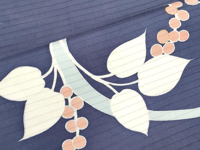 平和屋着物＊夏物　絽塩瀬　九寸名古屋帯　駒刺繍　枝葉木の実　銀彩　正絹　逸品　CABL1365tx