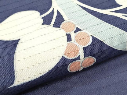 平和屋着物＊夏物　絽塩瀬　九寸名古屋帯　駒刺繍　枝葉木の実　銀彩　正絹　逸品　CABL1365tx
