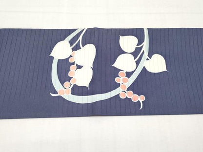 平和屋着物＊夏物　絽塩瀬　九寸名古屋帯　駒刺繍　枝葉木の実　銀彩　正絹　逸品　CABL1365tx