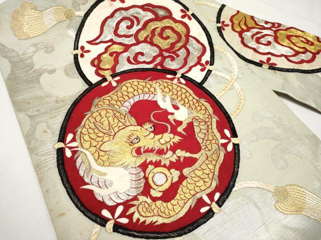 平和屋着物＊夏物　アンティーク　大正ロマン　九寸名古屋帯　総手刺繍　駒刺繍　雲龍文　金銀糸　正絹　逸品　CABL1366tx