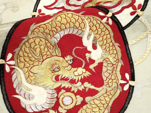 平和屋着物＊夏物　アンティーク　大正ロマン　九寸名古屋帯　総手刺繍　駒刺繍　雲龍文　金銀糸　正絹　逸品　CABL1366tx