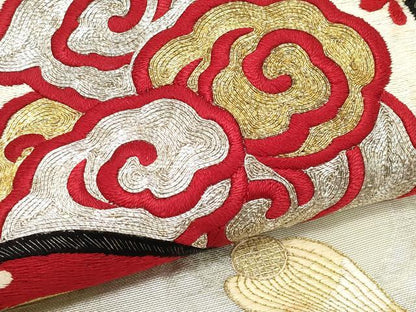 平和屋着物＊夏物　アンティーク　大正ロマン　九寸名古屋帯　総手刺繍　駒刺繍　雲龍文　金銀糸　正絹　逸品　CABL1366tx