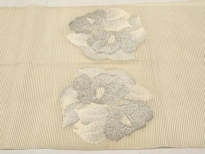 平和屋着物＊夏物　八寸名古屋帯　絽綴れ　椿　銀糸　正絹　逸品　CABL1369tx
