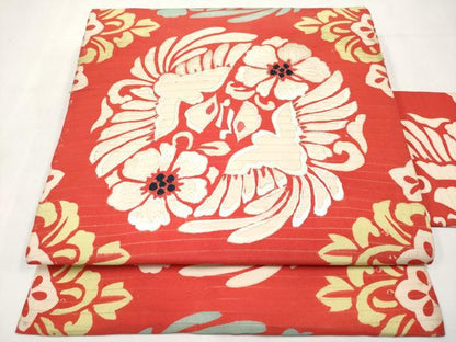 平和屋着物＊夏物　アンティーク　大正ロマン　全通柄　九寸名古屋帯　刺繍　花鳥文　正絹　逸品　CABL1371tx