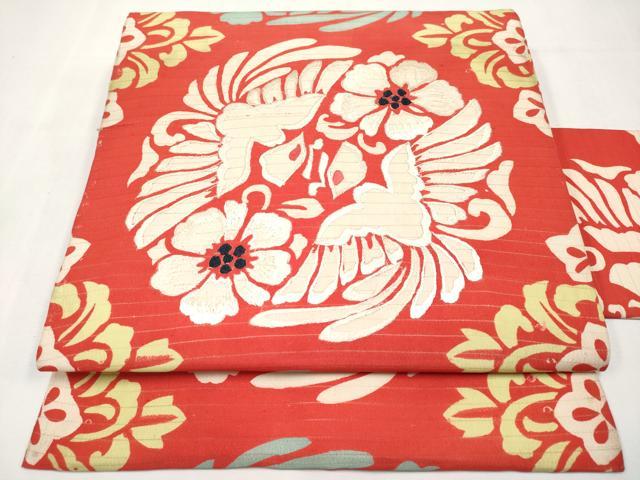 平和屋着物＊夏物　アンティーク　大正ロマン　全通柄　九寸名古屋帯　刺繍　花鳥文　正絹　逸品　CABL1371tx