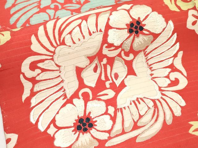 平和屋着物＊夏物　アンティーク　大正ロマン　全通柄　九寸名古屋帯　刺繍　花鳥文　正絹　逸品　CABL1371tx