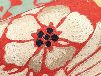 平和屋着物＊夏物　アンティーク　大正ロマン　全通柄　九寸名古屋帯　刺繍　花鳥文　正絹　逸品　CABL1371tx