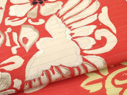 平和屋着物＊夏物　アンティーク　大正ロマン　全通柄　九寸名古屋帯　刺繍　花鳥文　正絹　逸品　CABL1371tx