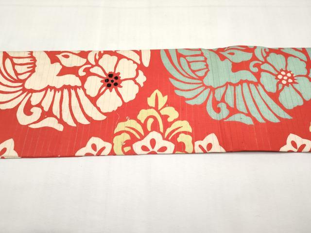 平和屋着物＊夏物　アンティーク　大正ロマン　全通柄　九寸名古屋帯　刺繍　花鳥文　正絹　逸品　CABL1371tx