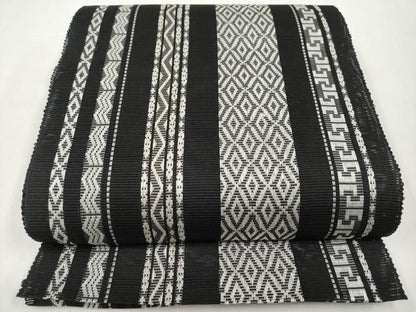 平和屋着物＊夏物　八寸名古屋帯　間道　黒地　正絹　逸品　未使用　CABL1377tx