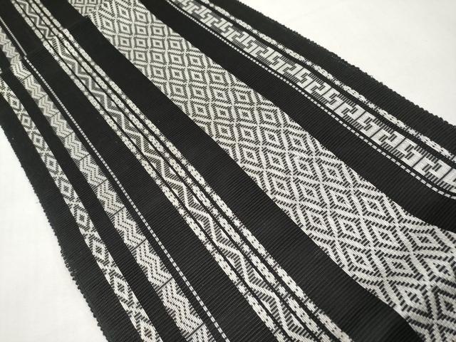 平和屋着物＊夏物　八寸名古屋帯　間道　黒地　正絹　逸品　未使用　CABL1377tx