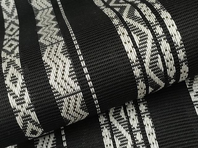 平和屋着物＊夏物　八寸名古屋帯　間道　黒地　正絹　逸品　未使用　CABL1377tx