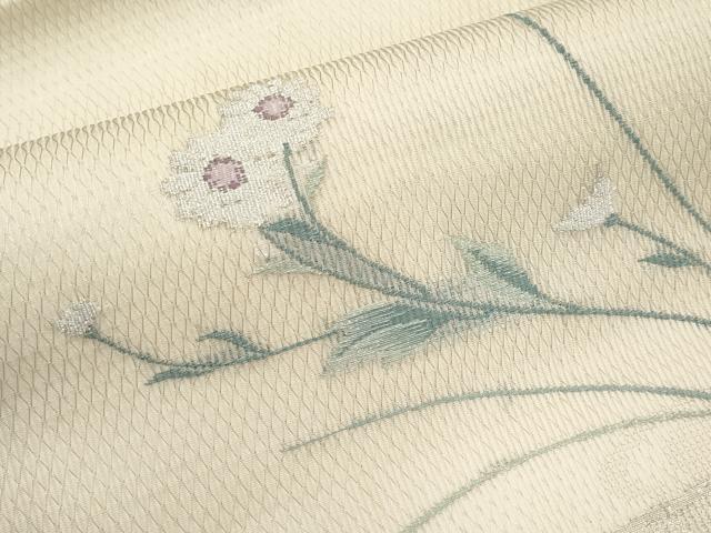 平和屋着物＊夏物　九寸名古屋帯　籬枝菊文　銀糸　正絹　逸品　CABL1379tx