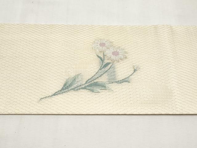 平和屋着物＊夏物　九寸名古屋帯　籬枝菊文　銀糸　正絹　逸品　CABL1379tx