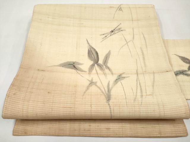 平和屋着物＊夏物　九寸名古屋帯　手描き　紬地　トンボ　正絹　逸品　未使用　CABL1381tx