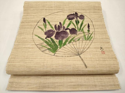 平和屋着物＊夏物　八寸名古屋帯　作家物　手描き　うちわ　八ツ橋　CABL1383tx