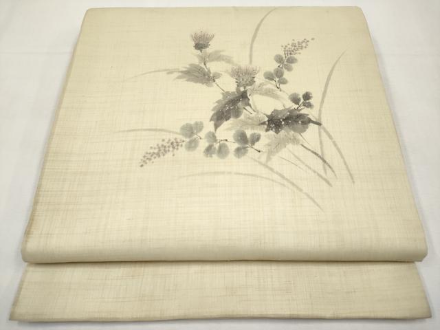 平和屋着物＊夏物　九寸開き名古屋帯　手描き　草花文　CABL1391tx