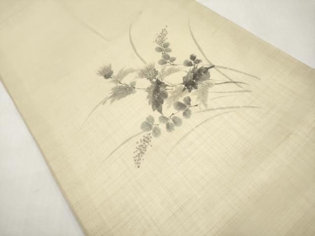 平和屋着物＊夏物　九寸開き名古屋帯　手描き　草花文　CABL1391tx
