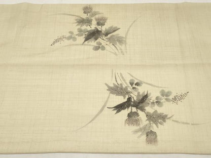 平和屋着物＊夏物　九寸開き名古屋帯　手描き　草花文　CABL1391tx