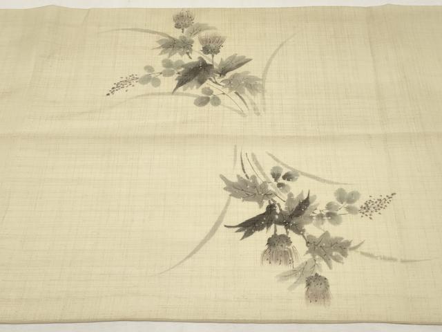平和屋着物＊夏物　九寸開き名古屋帯　手描き　草花文　CABL1391tx