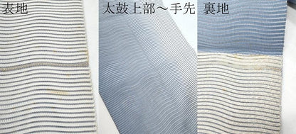 平和屋着物＊夏物　八寸名古屋帯　絽綴れ　よろけ縞　銀糸　正絹　逸品　CABL1398tx