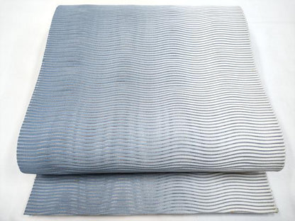 平和屋着物＊夏物　八寸名古屋帯　絽綴れ　よろけ縞　銀糸　正絹　逸品　CABL1398tx