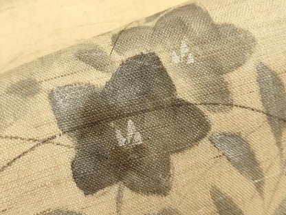 平和屋着物＊夏物　九寸名古屋帯　手描き　桔梗　銀彩　麻　逸品　CABL1404tx