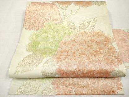 平和屋着物＊夏物　九寸名古屋帯　枝花文　金糸　正絹　逸品　CABL1409tx