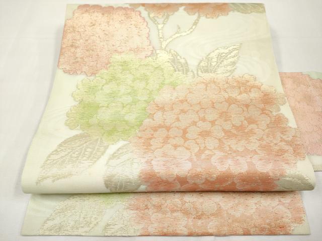 平和屋着物＊夏物　九寸名古屋帯　枝花文　金糸　正絹　逸品　CABL1409tx
