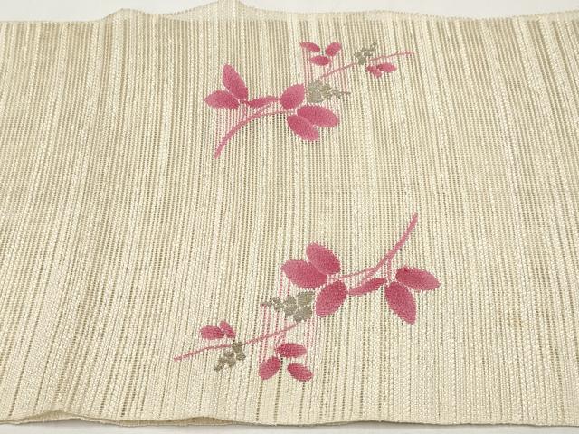 平和屋着物＊夏物　八寸名古屋帯　枝花文　銀糸　正絹　逸品　CABL1410tx