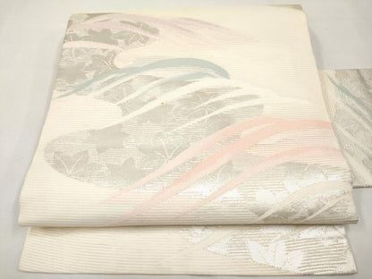 平和屋着物＊夏物　九寸名古屋帯　竜田川　銀糸　正絹　逸品　CABL1411tx