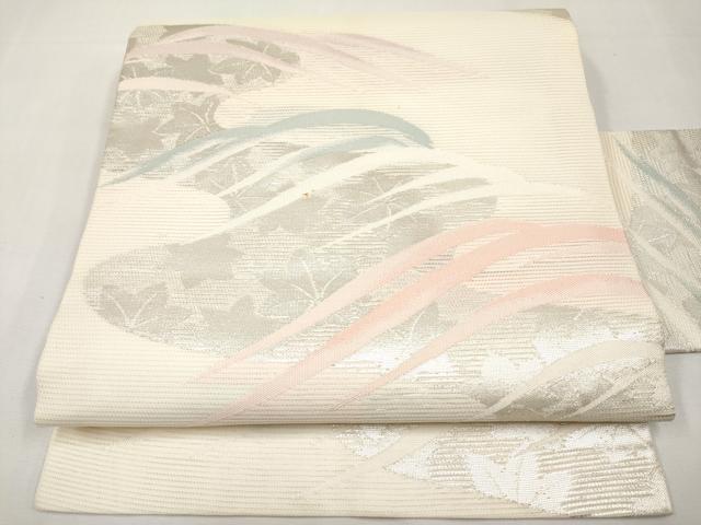 平和屋着物＊夏物　九寸名古屋帯　竜田川　銀糸　正絹　逸品　CABL1411tx