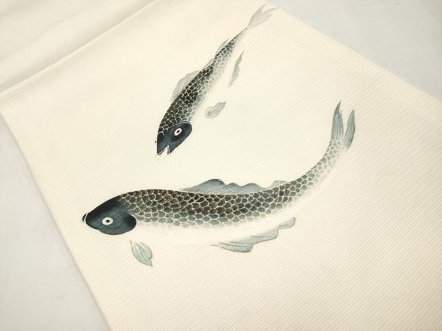 平和屋着物＊夏物　絽塩瀬　九寸開き名古屋帯　手描き　鯉　金彩　正絹　逸品　CABL1412tx