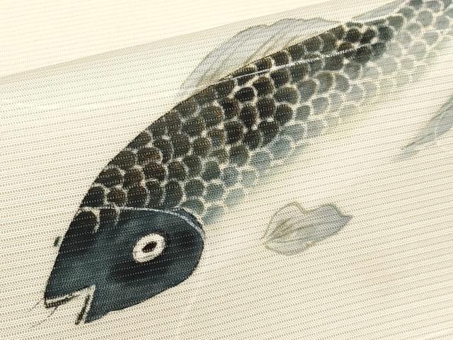 平和屋着物＊夏物　絽塩瀬　九寸開き名古屋帯　手描き　鯉　金彩　正絹　逸品　CABL1412tx
