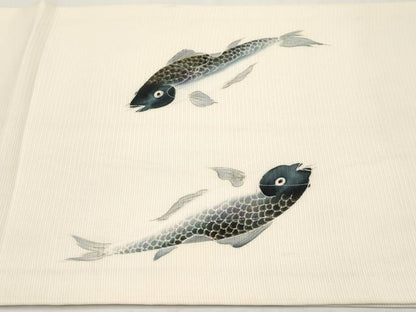 平和屋着物＊夏物　絽塩瀬　九寸開き名古屋帯　手描き　鯉　金彩　正絹　逸品　CABL1412tx