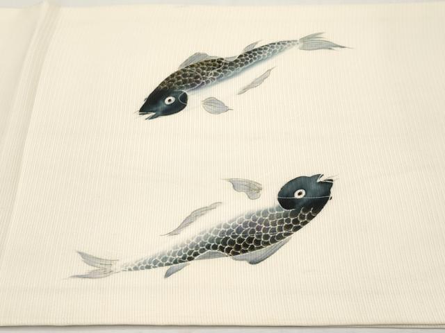 平和屋着物＊夏物　絽塩瀬　九寸開き名古屋帯　手描き　鯉　金彩　正絹　逸品　CABL1412tx