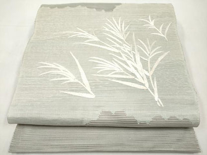 平和屋着物＊夏物　八寸名古屋帯　総刺繍　絽綴れ　枝葉文　正絹　逸品　CABL1415tx
