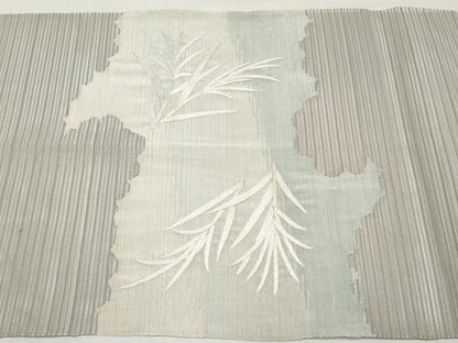 平和屋着物＊夏物　八寸名古屋帯　総刺繍　絽綴れ　枝葉文　正絹　逸品　CABL1415tx