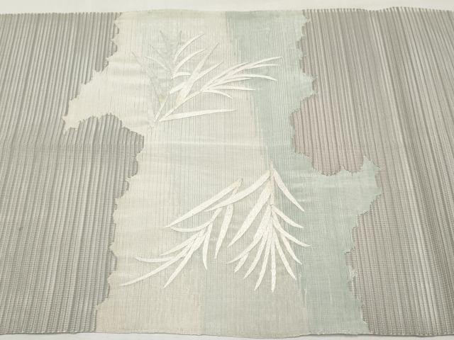 平和屋着物＊夏物　八寸名古屋帯　総刺繍　絽綴れ　枝葉文　正絹　逸品　CABL1415tx