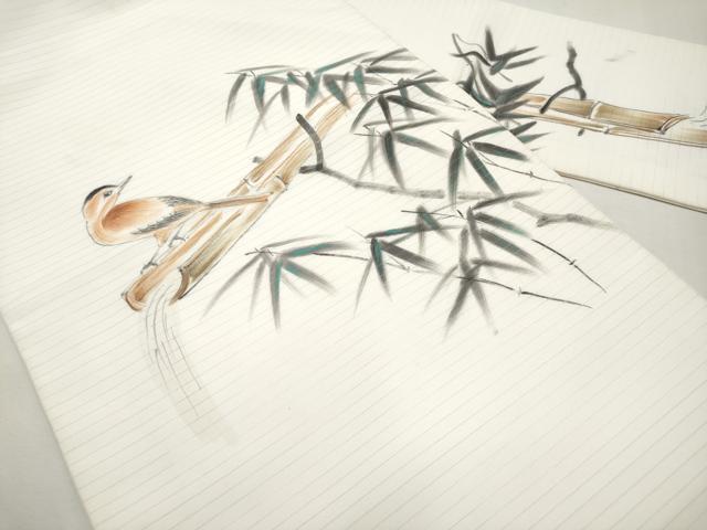 平和屋着物＊夏物　九寸名古屋帯　手描き　休み鳥　CABL1416tx