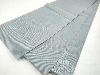 平和屋着物＊夏物　中国三大刺繍　スワトウ刺繍　総刺繍　絽刺し　区限刺繍　太鼓柄袋帯　正倉院花文　灰青色　正絹　逸品　CABL1432tx