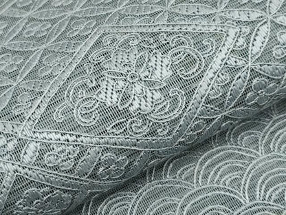 平和屋着物＊夏物　中国三大刺繍　スワトウ刺繍　総刺繍　絽刺し　区限刺繍　太鼓柄袋帯　正倉院花文　灰青色　正絹　逸品　CABL1432tx
