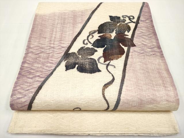 平和屋着物＊夏物　太鼓柄袋帯　すくい織　蔦の葉文　金糸　正絹　逸品　CABL1434tx