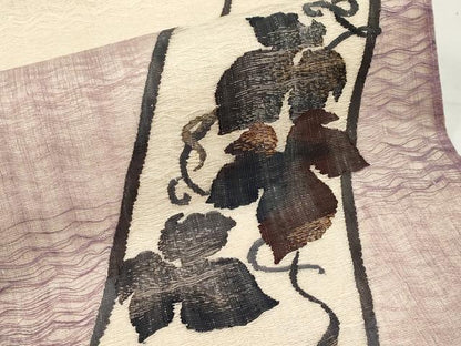 平和屋着物＊夏物　太鼓柄袋帯　すくい織　蔦の葉文　金糸　正絹　逸品　CABL1434tx