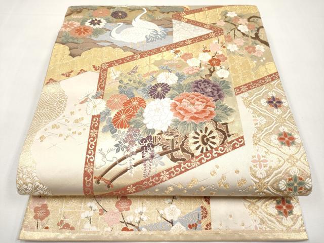 平和屋本店▼六通柄袋帯　唐織　屏風花車文　本金箔九百錦　正絹　逸品　CABL1441tx