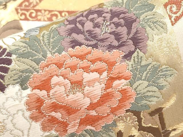 平和屋本店▼六通柄袋帯　唐織　屏風花車文　本金箔九百錦　正絹　逸品　CABL1441tx